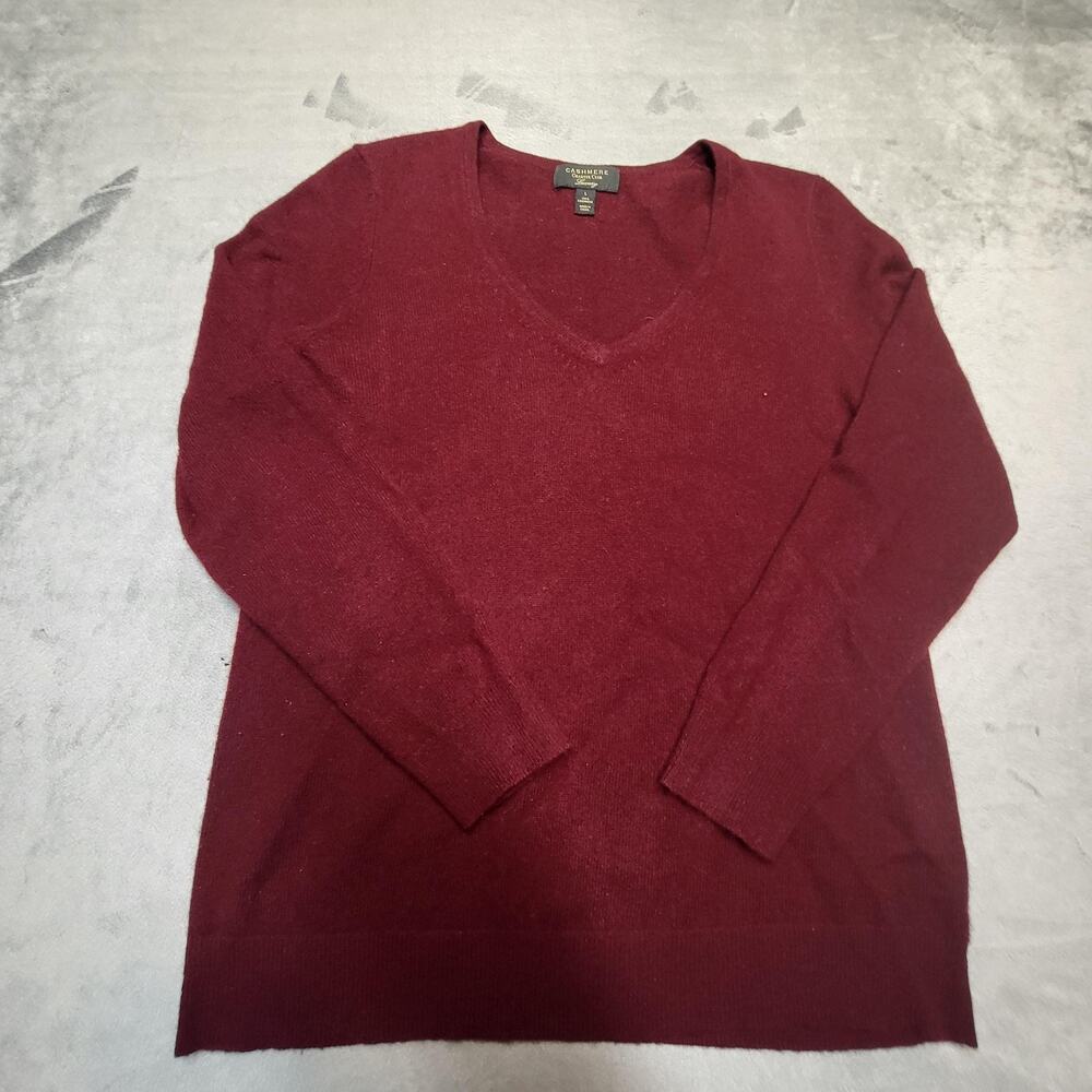 Charter Club Sweater Womens L Red Cashmere V-Neck Pullover Long Sleeve Knit